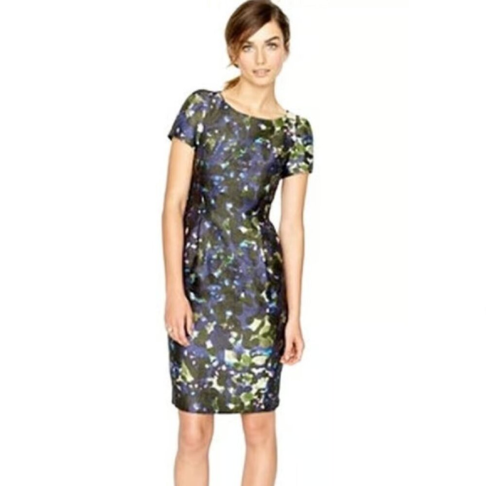J.Crew Wool and Silk Watercolor Floral Print Short Sleeve Dress Size 0